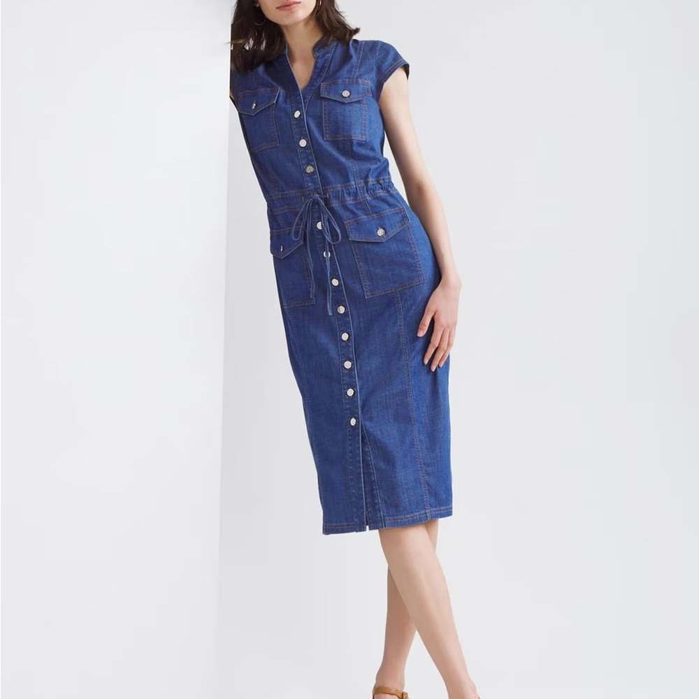 White House Black Market Blue Sheath Midi Dress